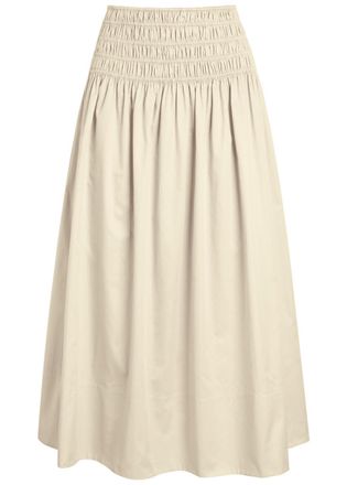 Joseph Leonie Gathered Cotton-sateen Midi Skirt - Cream - 44 (UK16 / XL)