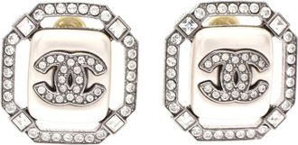 Chanel Coco Mark Earrings Stainless Steel Faux Pearl Rhinestone
