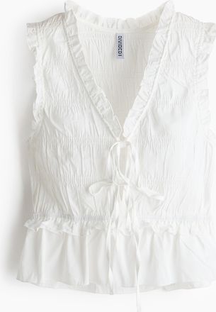 H&M Gesmoktes Top mit Bindeb&auml;ndern - Cremefarben