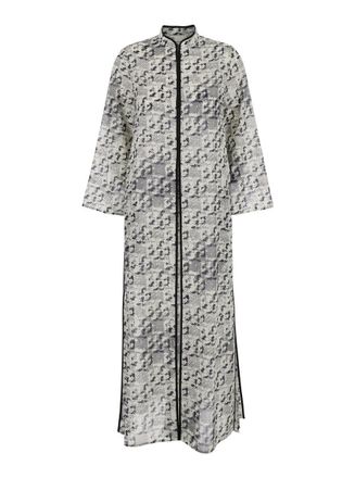 Tory Burch Grey Kaftan With Contrasting Trims And Eyelet Closure On The Front In Silk And Cotton Blend Woman