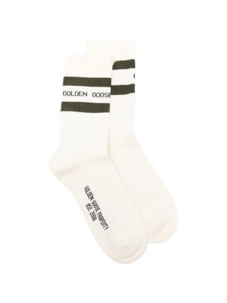 Golden Goose Socks High Rib Stripes Heritage White Forest Night Black
