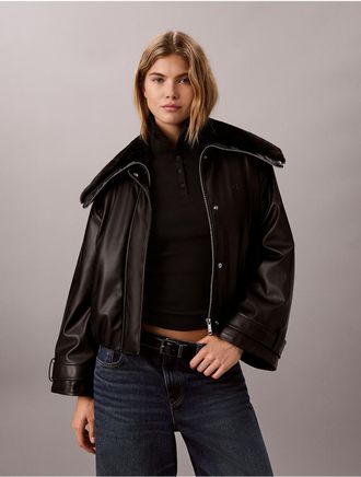 Calvin Klein Jeans Calvin Klein Womens Faux Leather Padded Bomber Jacket - Black - XL