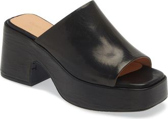 Chocolat Blu Huda Square Toe Sandal in Black Leather at Nordstrom, Size 7.5