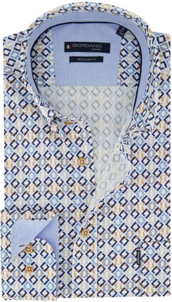 Giordano Overhemd Giordano blauw geprint met bortstzak normale fit