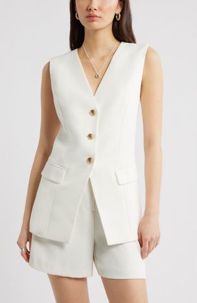 Open Edit The Icon Collarless Vest in Ivory at Nordstrom, Size Xx-Small