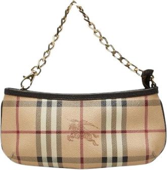 Burberry Pre-owned Nova Check Shadow Horse PVC Pouch - Dames - Vintage Mini Tas - Beige - ONE Size - Leer - Vintage