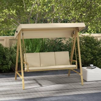 OUTSUNNY 3 Seater Garden Swing Chair with Adjustable Canopy & Cushions in Beige
