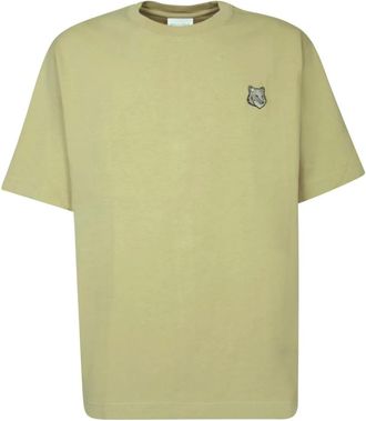 Maison Kitsun&eacute; Oversized T-shirt met grote vos-patch - Heren - T-shirts - Beige - S - Katoen - Tops