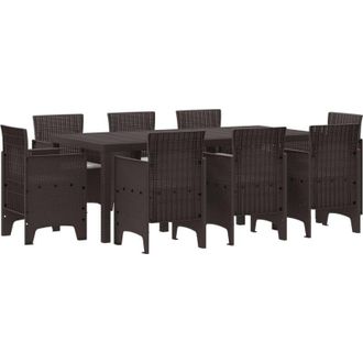 vidaXL Conjunto De Comedor De Jard&iacute;n 9 Pcs Marr&oacute;n Ratan Polt Vidaxl