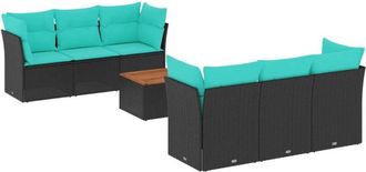 vidaXL Set De Sof&aacute;s De Jard&iacute;n 7 Pzas Con Cojines Rat&aacute;n Sint&eacute;tico Negro Vidaxl