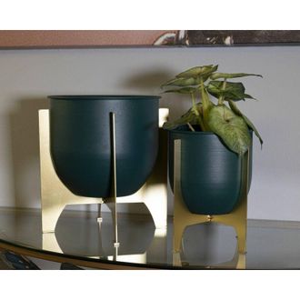 Dmora Dmora - Juego De 2 Porta-jarrones Barbena, Complemento De Decoraci&oacute;n, Art&iacute;culo Decorativo, Accesorio De Decoraci&oacute;n, 25x25 H26 Cm, Verde Y Oro