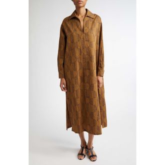 Max Mara Edwige Abstract Print King Sleeve Caftan Dress in Olive Green at Nordstrom, Size 16