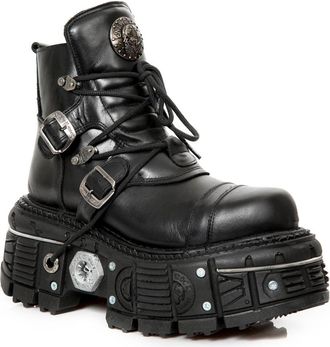 New Rock M-TANK007-S1 Black Leather Gothic Combat Platform Ankle Boots