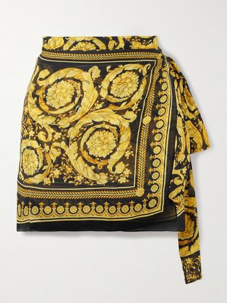 Versace Pareo In Voile Di Misto Cotone E Seta Stampato - Nero