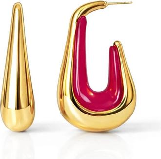 Gold & Honey Womens Drop Hoop Earrings In Pink Flamingo