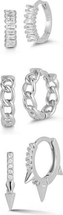 Glaze Jewelry Rhodium Plated Cz Combo Set Of Huggie Earrings
