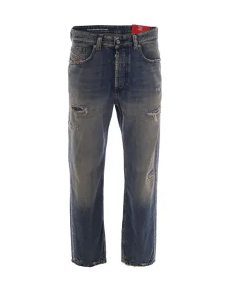 Diesel Distressed Denim Jeans with Mid-Rise Waist and Tapered Leg