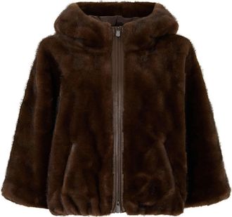 Pinko Eco-bontjas met capuchon - Dames - Jassen - Bruin - M - Polyester - Jassen