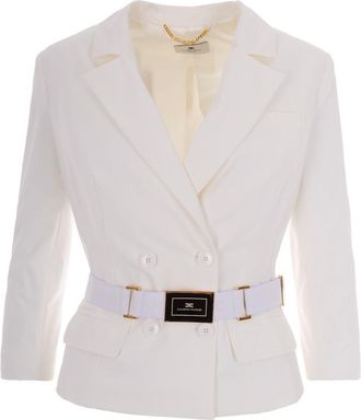 Elisabetta Franchi White Solid Notched Lapel Blazer