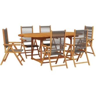 vidaXL Set De Comedor Jard&iacute;n 7 Pzas Polipropileno Madera Maciza Gris Vidaxl