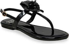Chase + Chloe by Intouch Footwear Floral Post Toe Sandal in Black Patent at Nordstrom Rack, Size 5.5