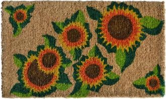 Imports Decor Happy Sunflowers Coir Doormat, Handwoven Coconut Fiber Door Mat with Floral Pattern for Indoor Outdoor Use
