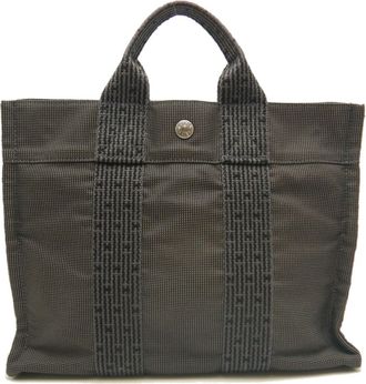 Herm&egrave;s Her Line Black Gray Cotton Canvas Tote Bag (Pre-Owned)