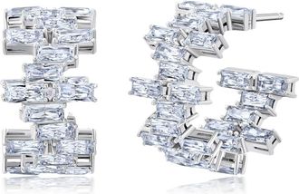 Crislu Baguette Cut Cubic Zirconia Huggie Hoop Earrings in Platinum at Nordstrom