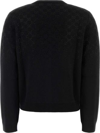 Gucci Womens Gg Monogram Wool Blend Cardigan Black