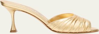 Manolo Blahnik Pirua Ruched Metallic Mule Sandals