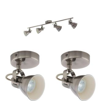Loops Quad Ceiling Light & 2x Matching Wall Lights Antique Nickel Adjustable Vintage in Metallics