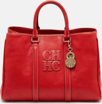 Carolina Herrera Red Grained Leather Matteo Tote