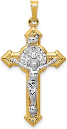 Diamond2Deal 14k Yellow Gold Rhodium St. Benedict Hollow Medal INRI Crucifix Pendant