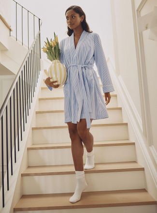 Lauren Ralph Lauren Womens Pyjama-stripe piped robe