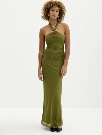 Ever New Womens Jayni golden pin long halter dress