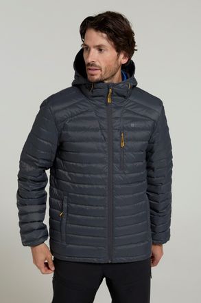 Mountain Warehouse Henry II Mens Down Padded Jacket Water Resistant Hooded Puffer Winter Coat Grey Nylon - Size X-Large