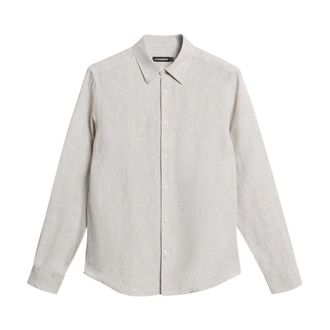 J.Lindeberg Beige Slim Langemouw Linnen Melange Overhemd - Heren - Casual Overhemden - Beige - L - Linnen - Overhemden