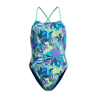Speedo Dames Club Tropical Leaves Tie Back Eendelig Badpak (Blauw)