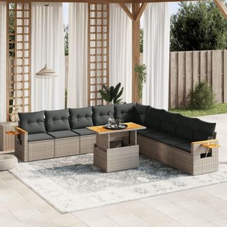 vidaXL Set De Sof&aacute;s De Jard&iacute;n 11 Pzas Y Cojines Rat&aacute;n Sint&eacute;tico Gris Vidaxl