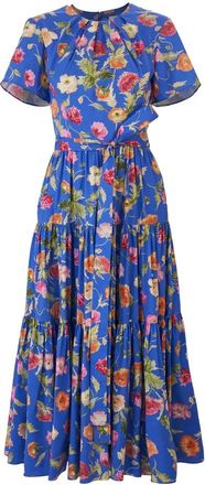 Carolina Herrera Midi-jurk met stroken en papaverprint met ceintuur - Dames - Casual kleedjes - Veelkleurig - XS - Katoen - Kleedjes