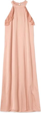 Oltre Lange Satin Jurk met Ruches - Dames - Feestkleedjes - Roze - M - Satijn - Kleedjes