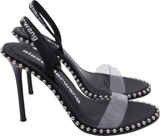 Alexander Wang Nova Studded Slingback Sandal Heels in Black Leather