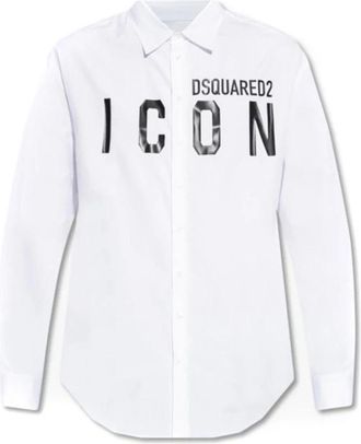 Dsquared2 Gedrukt overhemd met lange mouwen - Heren - Casual Overhemden - Wit - XL - Katoen - Overhemden