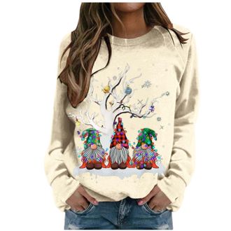 Generic Christmas Jumpers For Women Novelty Christmas Tree Gonk Elf Gnome Doll Print Xmas Sweatshirts Casual Loose Round Neck Fit Tunic Pullover Sweater Blous