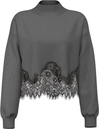 Guess Trui met kanten inzetstukken - Dames - Coltruien - Grijs - S - Wol - Truien & Vesten