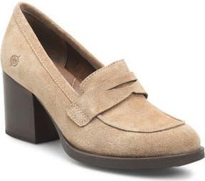 Børn Holliston Block Heel Penny Loafer in Taupe Suede at Nordstrom Rack, Size 9.5