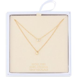 Nordstrom Rack Cubic Zirconia & Bead Pendant Layered Necklace in Clear- Gold at Nordstrom Rack