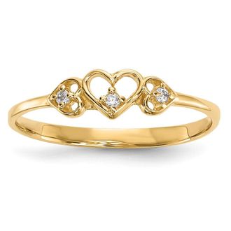 Diamond2Deal 14k Yellow Gold Cubic Zirconia 3-Hearts Ring