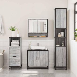 Berkfield Home Durable 3 Piece Bathroom Furniture Set Grey Sonoma Engineered Wood