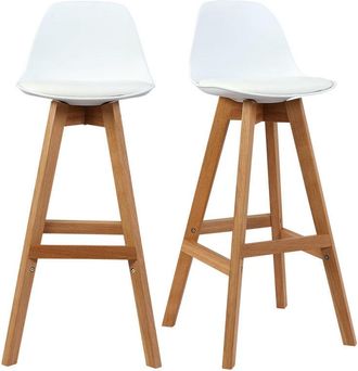 Miliboo Taburete Dise&ntilde;o Blanco Y Madera 65cm Lote Dos Mini Pauline